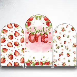 Watercolor Strawberry Pattern Arch Backdrop Cover for Summer Party