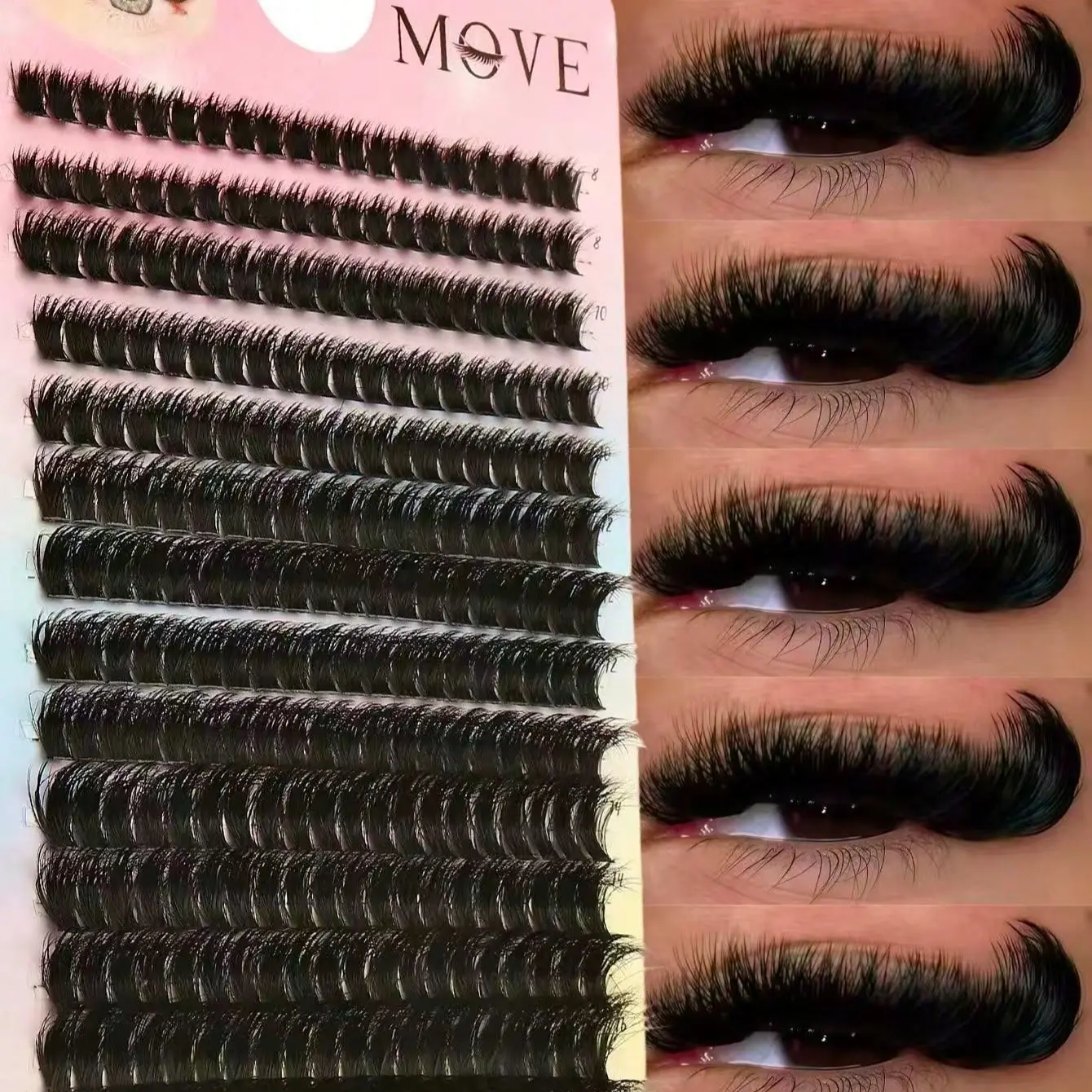 280pcs 80D Mix Cluster Eyelash, 0.07mm Thickness, 3D Curl, 8mm-16mm Length, Natural False Eyelashes, Cosmetic False Lashes, Natural Russian Flat Fluffy Mink Eyelash Cluster For Halloween Makeup, Festival Makeup, Beginner Essential