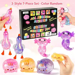 7-piece set - various shapes of soft elastic pressure reducing balls made of soft TPR material. Very suitable as a decoration in a gift bag, and can also be used as a classroom reward or birthday gift. Random color