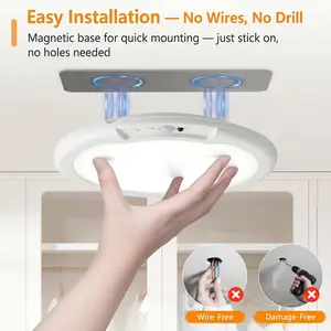 LED Ceiling Light, USB Charging, White with Remote Control; Motion-Activated Ceiling Lamp; Wireless Magnetic Installation; For Bedrooms, Offices, Studies, Hallways and Other Indoor Living Space Ceiling Lighting, Motion Sensor Lamp