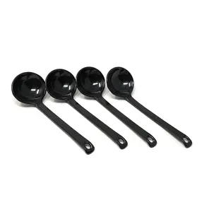 Black Melamine Japanese Long Handle Spoons for Ramen, Soup, Hot Pot Eating, Mixing, Stirring 8.25 Inches