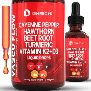 Cayenne Pepper Supplement Liquid Drops+Hawthorn Berry, Vitamin D3 K2 Organic Beet Root Powder, Ceylon Cinnamon, Turmeric Curcumin, Panax Ginseng Healthcare Dietary