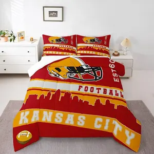 Feelyou Football Themed Microfiber Bedding Set - Red & Yellow Duvet Insert, Multi-Size, Travel-Friendly for Kansas City Football Fans