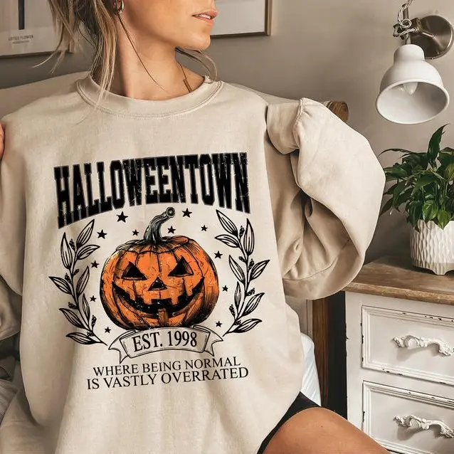 Halloweentown University Shirt - Sweatshirt - Hoodie, Halloween Town Est 1998 Sweatshirt, Fall Sweatshirt, Vintage Pumpkin Shirt, Women Halloween Sweatshirt, Spooky Season, Halloween Gift, Full Color, For Men, For Women, Casual, Classic Fashion, Tee Print