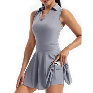 Women’s Golf Tennis Dress – Mini Sleeveless Collared Athletic Workout Shorts with Pockets, Casual Summer Two-Piece Outfit