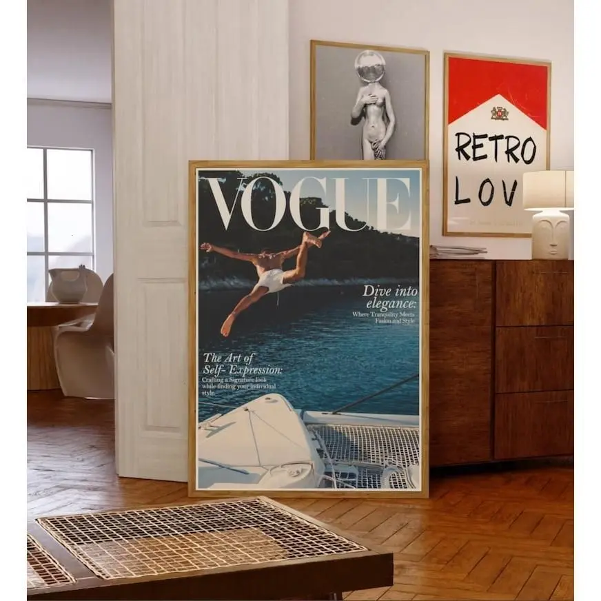 [Sale off up to 65%][Free Ship][No Frame] Fashion Magazine Poster, Retro Magazine Print, Vintage Fashion Poster, Trendy Fashion Magazine Cover Decor Decoration