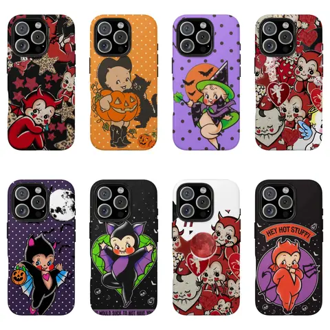 Kewpie Spooky Kitsch Halloween Toddler Kids Phone Case - Shock-Proof, Lightweight, Handle-Equipped Protective Casing Protector, Durable Smartphone Cover for iPhone 11-17, Samsung S22-S26 Premium Phone Accessories