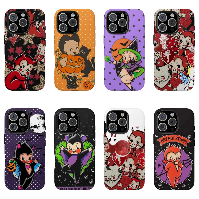 Kewpie Spooky Kitsch Halloween Toddler Kids Phone Case - Shock-Proof, Lightweight, Handle-Equipped Protective Casing Protector, Durable Smartphone Cover for iPhone 11-17, Samsung S22-S26 Premium Phone Accessories