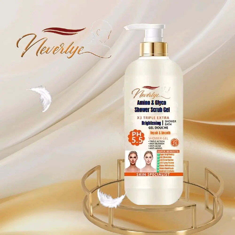 Neverlye Amino & Glyco Shower Scrub 1000ml 32oz Bottle Brightens Moisturizes Exfoliates Repairs Smooth Skin for Daily Use