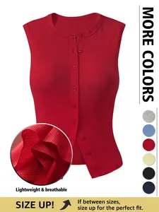 Women's Button Down Vest Top Slim Fit Multiple Buttons Sleeveless Lightweight Breathable Summer Casual Tank Top