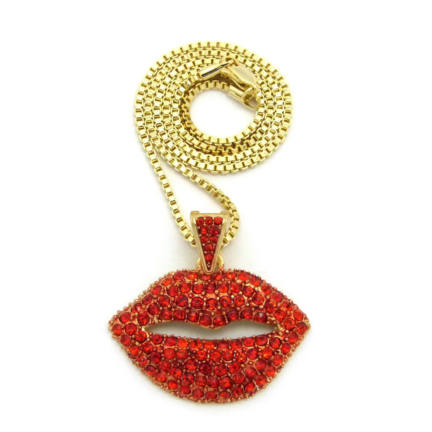 MaxBling81 Women's 14K Gold Plated Red Sexy Lips Pendant & Multiple Chain Necklace Gift Set, 2mm Thickness, 18"-20"-24" Lengths for Daily Wear, Birthday Gifting