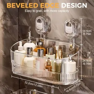 Shower Caddy with Strong Suction Cup Multifunctional Wall Mounted Storage Organizer Clear Plastic Bathroom Storage Box for Home Use