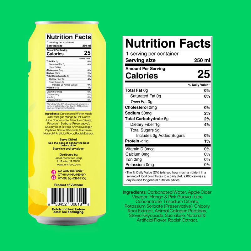 Jans Sparkling Prebiotic Soda Beverage – Low Calorie, No Added Sugar – Non-GMO Sparkling Fruit Beverage – Gut Health Support – Naturally Refreshing Canned 8.4Fl Oz