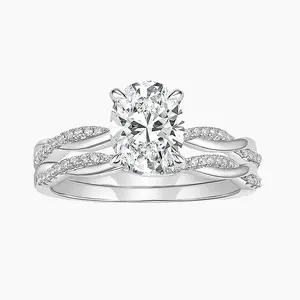 EAMTI 3CT 925 Sterling Silver Bridal Ring Sets Oval Cut Cubic Zirconia Engagement Rings Promise Rings for her Wedding Bands for Women