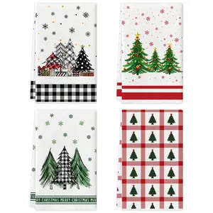 2/4pcs Christmas tea towels, kitchen cleaning towels, Christmas gifts, dishwashing towels, Merry Christmas handkerchiefs, gift box snowflake shaped Christmas tree star design, multifunctional towels, suitable for kitchen and dining party home decoration