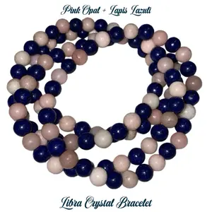 Libra Zodiac Crystal Bracelet | Pink Opal & Lapis Lazuli | Balance, Love & Truth | Air Sign Jewelry Gift