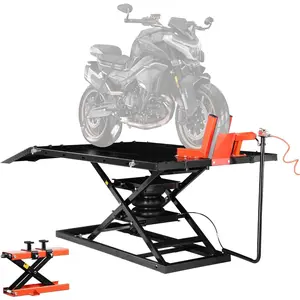 VEVOR Motorcycle Lift Table, 1500lbs Weight Capacity, Pneumatic Motorcycle Jack, 8.6-31 in Height Range, Heavy Duty Bike Repair Stand with Removable Workbench, Repair Platform for ATVs, Dirt Bike