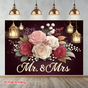 2D Flat Banner, 2D plan, Room Decor Banner, 1 piece of 2D printed wedding rose and cage photography background cloth, made of polyester material, suitable for home, courtyard, studio, portrait creation photography props