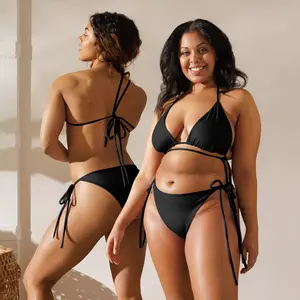 Elise Lavont Black String Bikini - Soft Recycled Fabric with UPF 50+ Sun Protection & Adjustable Ties for Comfort and Style