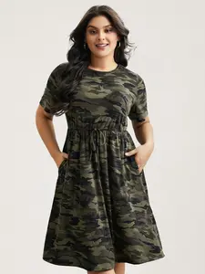【Summer Turn-Up】【Pocket Approved】 Bloomchic Camouflage Print Round Neck Pockets Midi Dress 2026 Summer Pick for Mother's Day
