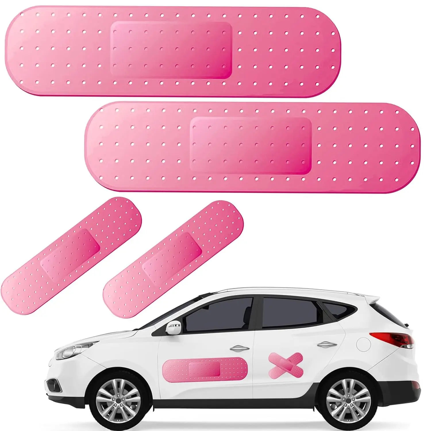 4pcs Car Band Aid Sticker for Car Damage, 10/24in Giant Band Aid Car Decals for Cover Dent Crack and Scratch, Car Bumper Sticker, Sticker for Cars, Large Vehicle Body Bandage, Car Stickers, Automotive Decals, Decals for Vehicles, Pink 2 Large & 2 Small