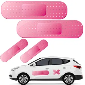 4pcs Funny Car Band Aid Sticker for Car Damage, 10/24in Giant Band Aid Car Decals for Cover Dent Crack and Scratch, Car Bumper Sticker, Sticker for Cars, Large Vehicle Body Bandage (Pink 2pcs Large and 2pcs Small Size)