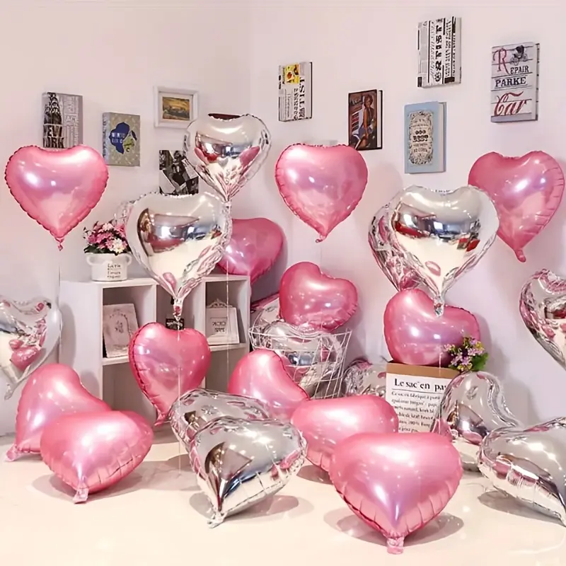 40 Pieces Of 18-inch Heart-shaped Aluminum Foil Balloons In Pink And Silvery Filled With Helium, Suitable For Birthday Parties, Weddings, Proposals, Confession Scenes Decoration, Indoor, Courtyard, Garden Decoration. Mixed Color