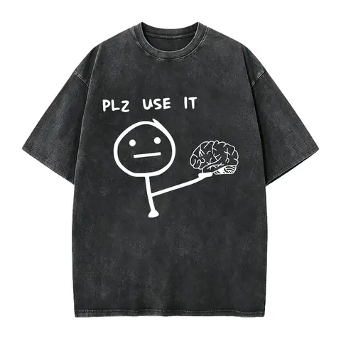 Funny Cartoon Letter Printed Round Neck T-Shirt