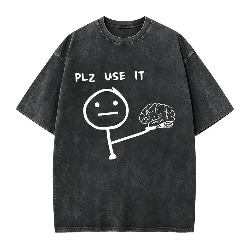 Funny Cartoon Letter Printed Round Neck T-Shirt