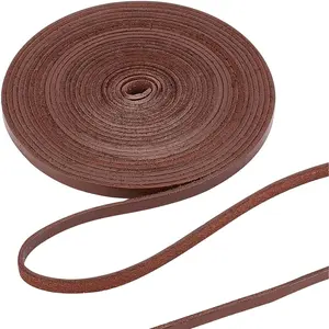 5M 6mm Flat  Cord Cowhide Leather Strips Braiding String Leather Strap Coconut Brown Beading Threads for DIY Leather Crafts Necklace Bracelet Jewellery Boot Laces Making