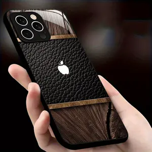 A retro black leather wood pattern mobile phone case, Suitable for iPhone 11, 12, 13, 14, 15, 16, 17 PIUS, Pro, and Promax