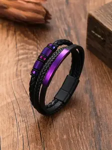 Punk Ste Braided Textured Design Pu Leather Tiered Layered Magnetic Bracelet, Stainless Steel Accessories for Men Women, Party, Daily Decor, Birthday Gift