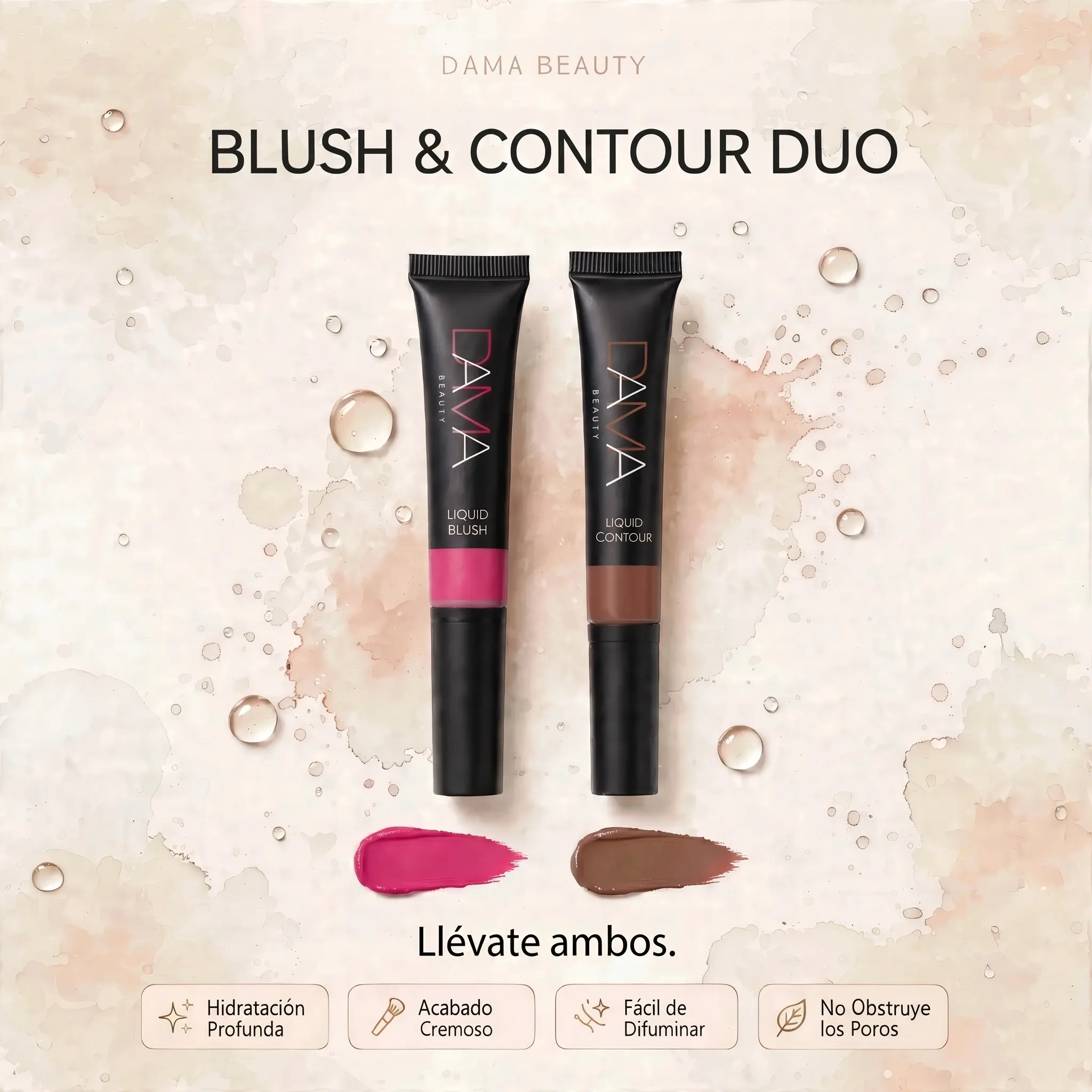 BLUSH AND CONTOUR DUO-Creamy easy to  blend formula, highly-pigmented, ultra-bendable liquid blush, all skin tones Lip Cheek Tint Flawless Cosmetic Makeup