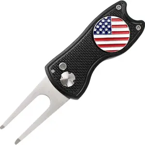 Golf Divot Tool, Foldable Stainless Steel Switchblade with USA Golf Ball Marker kaveno