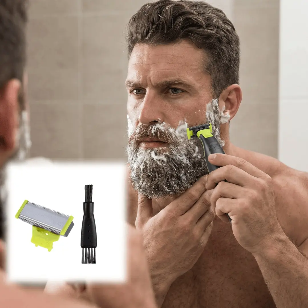 2/6-Piece Set Blade Refills & Cleaning Brush Set for MLG Washable Hair Beard Trimmer & Body Groomer – Ergonomic Build, Smooth Shaving, Useful Men’s Grooming Accessories & Gadget Attachments
