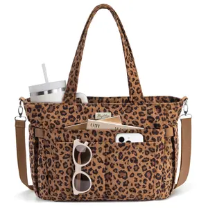Bagstellar Corduroy Tote Bag for Women, 15.6 inch Laptop Work Bags with Large Cup Holder, Detachable Shoulder Strap Travel Handbag for Mom Wife Student Teacher Nurse Daily, Travel, Gym