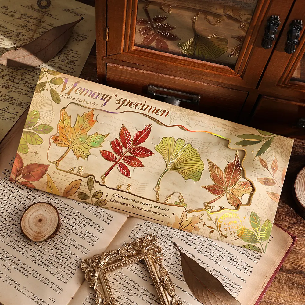 4pcs/pack Vintage Leaves Metal Bookmark Set With Metal Chain Pendant 4 Different Patterns Bookmark Stationery Supplies For Student Friends Birthday Gift Writers Book Club Book Lovers Readers