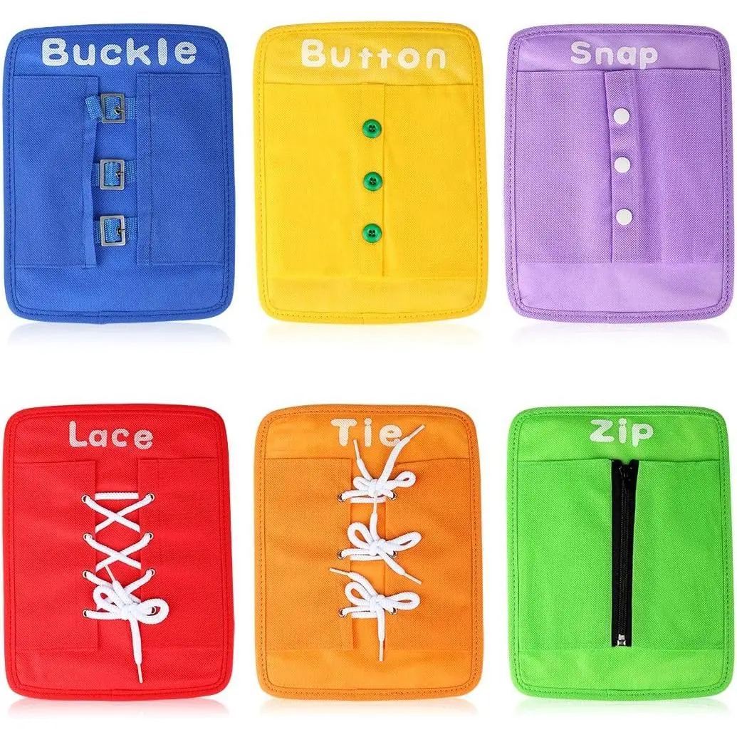 P-ITC099 Montessori Sensory Dressing Board - Polyester Children Development Learning Toy with Zipper, Button, Snap, Buckle, Lace for Preschool Toddlers 2-8 Years Old (Travel Therapist Life Skills Tool)