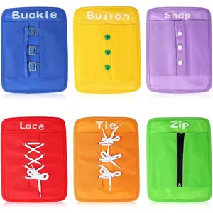 P-ITC099  Learn to Tie Your Shoes Dressing Board Montessori Mobile Sensory Board Travel Therapist Life Skills Development Toy - Zip,Button,Snap,Buckle,Lace & Tie for Preschool Toddler 2-8 Years Old