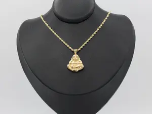 Gold Buddha Necklace with 1mm French Rope Chain 14k Heavy Plated Gold Jewelry For Women