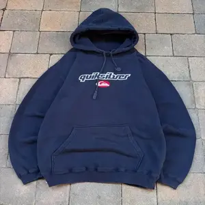 90s 2000s Vintage Quiksilver Y2K Surf Hoodie, Size Large, Perfect Condition, Looks New, Casual Graphic Streetwear Pullover, USA-Made & Printed Apparel