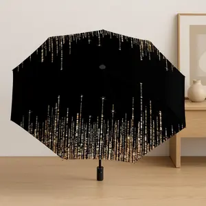 Golden Raindrop Night Sky Pattern Automatic Folding Umbrella, Lightweight Compact Travel Umbrella, 8-Rib Strong Frame, Unisex, Halloween & Christmas Gift