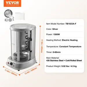 VEVOR Shawarma Grill Machine, Vertical Chicken Shawarma Cooker Machine Countertop, Electric Stainless Steel Broiler Gyro Rotisserie Oven Doner Kebab Machine, for Home Restaurant Kitchen Parties