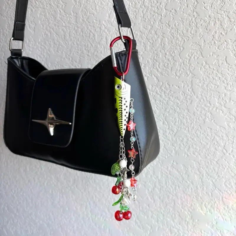 Green with Cherries Fishing Lure Handmade Keychain