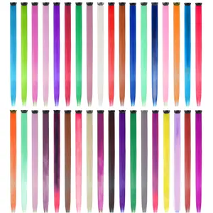 36 Packs Colored Clip in Hair Extensions 22'' Colorful Straight Hair Extensions Clip in for Women and  Multi-Colors Party Highlights Streak Synthetic Hairpieces (36 Colors Set)