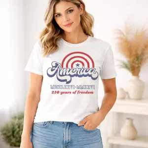 SummerVibes Retro America 250 Years Of Freedom Roman Numeral Star Target Graphic T-Shirt, 100% Soft Premium Cotton, Relaxed Loose Fit, Patriotic USA 250th Anniversary Vintage Casual Summer Outfit