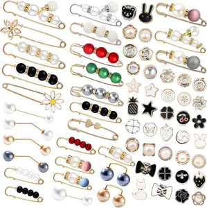 70 Pcs Pearl Brooch, Sweater Shawl Hat Clip Neckline Pins Double Faux Pearl Brooches for Women Fashion Cover Up Buttons Clothing Dresses Decoration Accessories Pant Waist Tightener Safety Pins