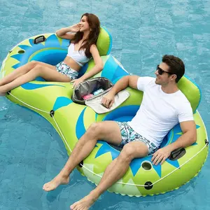 Inflatable River Tube Float - 2 Person Heavy Duty River Float Pool Floats with Removable Cooler Lake Water Tubes for Floating River Raft Lounge Floatie with 2 Cup Holders for Adults