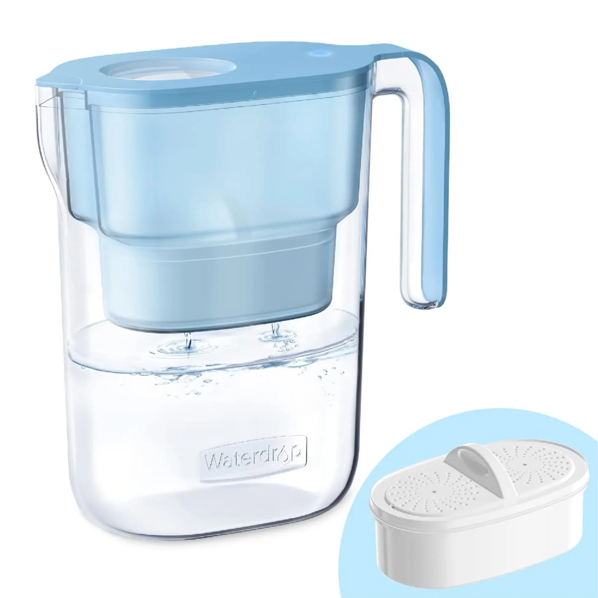 Waterdrop PT-05B-L Water Filter Pitcher, 7-Cup Blue NSF Certified Model with 200-gal Max Capacity, Food-Safe Filter Tracker, 200-Gallon Long-Life Purifier, Reduces Chlorine/PFOA/PFOS, Replaces 6400 Plastic Water Bottles Yearly