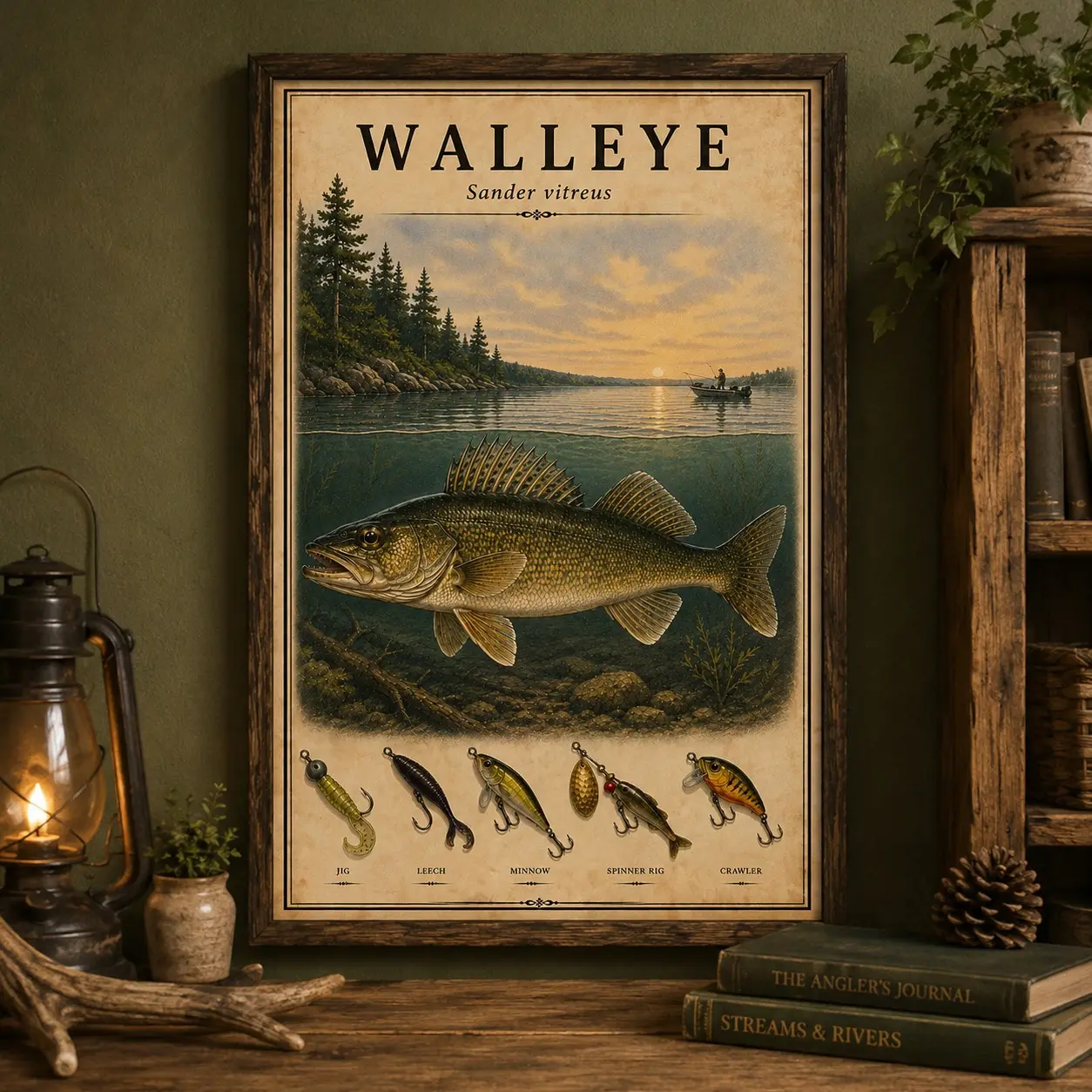 Walleye Fishing Poster, Vintage Freshwater Wall Art, Walleye Fishing Print, Lake Cabin Decor, Angler Gift